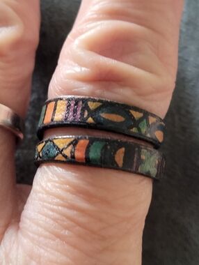 Colorful Geometric Pattern Double Band Ring